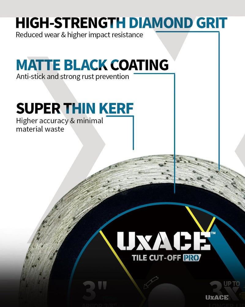 UXACE 3 Inch Diamond Blade, 3/8 Inch Arbor, 3'' Super Thin Diamond Tile Blade for Angle Grinder & Tile Saw, General Purpose Diamond Cutting Wheel for Ceramic, Tile, Marble, Granite, Porcelain, 2 Pack - Image 3